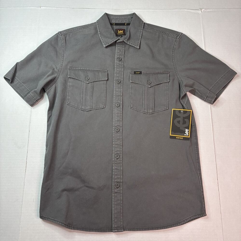 Lee Men's Heritage Short Sleeve Surplus Shirt Size S Small Gray 100% Cotton